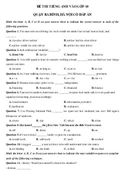 Đề thi thử vào 10 môn tiếng Anh quận Ba Đình, Hà Nội năm 2023