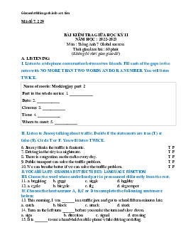 Bài kiểm tra giữa học kì II năm học 2022-2023 môn tiếng anh 7 global success