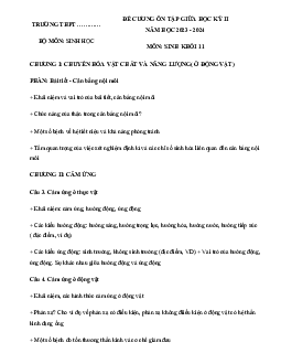 Đề cương ôn tập giữa học kì 2 môn Sinh học 11 sách Chân trời sáng tạo