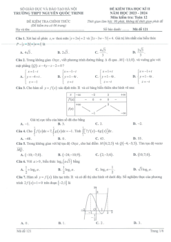 Đề học kì 2 Toán 12 năm 2023 – 2024 trường THPT Nguyễn Quốc Trinh – Hà Nội