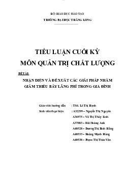 Tiểu luận " Nhận diện và đề xuất các giải pháp nhằm giải thiểu bảy lãng phí trong gia đình" | Đại học Thăng Long
