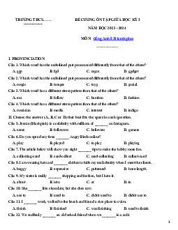 Đề cương ôn tập giữa học kì 1 môn tiếng Anh 8 sách Chân trời sáng tạo