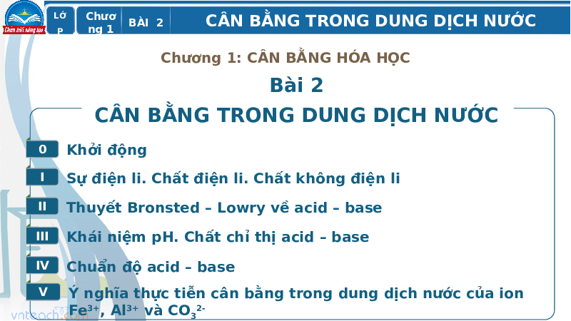 Giáo án điện tử Hoá học 11 Bài 2 Chân trời sáng tạo: Cân bằng trong dung dịch nước (Tiết 1, 2)