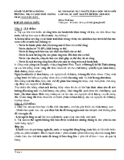 Đề thi HSG môn Sinh học lớp 10 năm 2020-2021 trường Trần Nguyên Hãn vòng 1 (có đáp án)