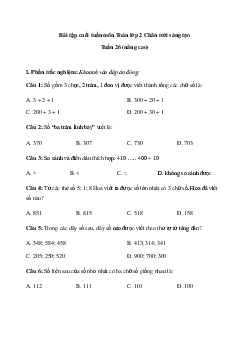 Đề kiểm tra cuối tuần Toán lớp 2 | Chân trời sáng tạo - Tuần 26 (nâng cao)