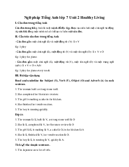 Ngữ pháp Tiếng Anh lớp 7 Unit 2 Healthy Living