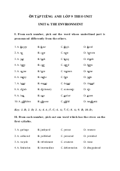 Bài tập trắc nghiệm Tiếng Anh lớp 9 Unit 6 The Environment