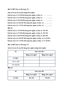 Vở bài tập Toán lớp 4 trang 27, 28 Bài 10: Làm tròn số đến hàng trăm nghìn Cánh diều