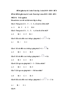Đề thi giữa học kì 1 môn Toán lớp 1 năm 2019 - 2020 - Đề 8