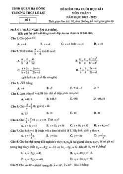 Đề cuối học kì 1 Toán 7 năm 2022 – 2023 trường THCS Lê Lợi – Hà Nội