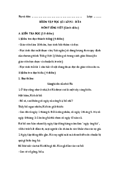 Đề thi học kì 1 lớp 2 môn Tiếng Việt - Đề 4 | Cánh diều