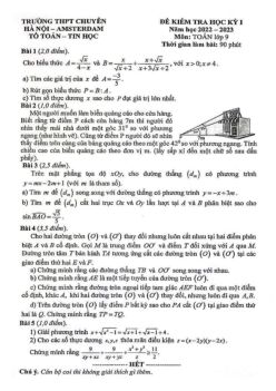 Đề thi học kỳ 1 Toán 9 năm 2022 – 2023 trường THPT chuyên Hà Nội – Amsterdam