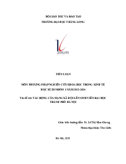 Bài tiểu luận về đề tài "Tác động của mạng xã hội nên sinh viên đại học thành phố Hà Nội " | Đại học Thăng Long