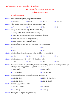 Đề cương ôn tập HK1 Toán 6 năm 2021 – 2022 trường Nguyễn Tất Thành – Hà Nội