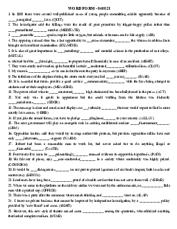 WORD FORM FOR NEC- 0408 - 50 câu nâng cao