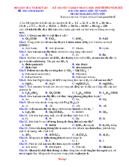 Đề thi tốt nghiệp THPT năm 2022 môn hóa học Sở GD và ĐT (có lời giải)