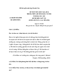 Đề thi tuyển sinh vào lớp 10 môn Ngữ Văn năm 2021 - 2022 trường THPT chuyên Hoàng Văn Thụ - Hòa Bình