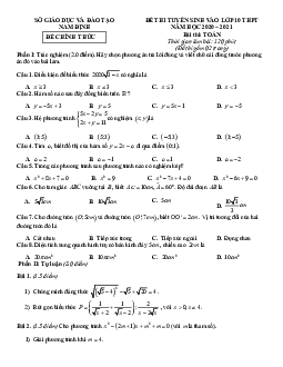 Đề tuyển sinh lớp 10 THPT môn Toán năm 2020 – 2021 sở GD&ĐT Nam Định
