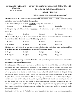 Đề thi thử tốt nghiệp 2023 môn Tiếng Anh Sở GD Bắc Giang có lời giải chi tiết