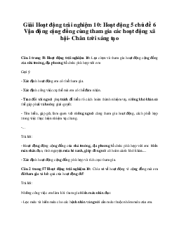 Giải Hoạt động trải nghiệm 10: Hoạt động 5 chủ đề 6 Chân Trời Sáng Tạo