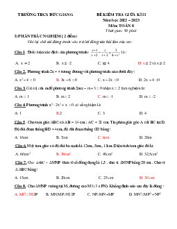 Đề giữa học kì 2 Toán 8 năm 2022 – 2023 trường THCS Đức Giang – Hà Nội