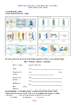 Đề thi giữa học kỳ 1 môn tiếng anh 9 năm 2022-2023 Đề 2 (có đáp án)