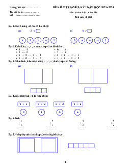 Đề thi giữa kì học kì 1 môn Toán lớp 1 | Đề 2 | Cánh diều