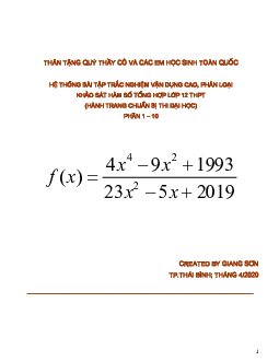 Hệ thống bài tập trắc nghiệm VDC, phân loại khảo sát hàm số (phần 1 – 10)