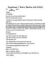 Experiment 3: Redox titration with KMnO4 | Bài báo cáo học phần Chemistry Laboratory | Trường Đại học Quốc tế, Đại học Quốc gia Thành phố Hồ Chí Minh