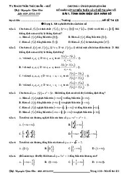 Bài tập trắc nghiệm ứng dụng đạo hàm để khảo sát sự biến thiên và vẽ đồ thị hàm số – Nguyễn Văn Rin Toán 12