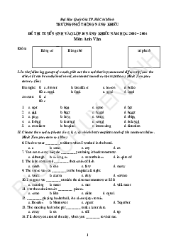 Đề thi vào 10 Chuyên Tiếng Anh Phổ thông năng khiếu Hồ Chí Minh năm 2003-2004