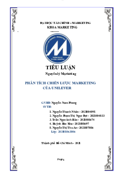 Bài tiểu luận cuối kỳ đề tài Phân tích chiến lược marketing của  Unilever