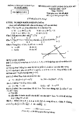 Đề khảo sát chất lượng giữa HK1 Toán 6 năm 2018 – 2019 phòng GD và ĐT Hà Đông – Hà Nội
