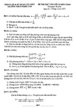 Đề thi thử Toán vào lớp 10 năm 2022 – 2023 trường THCS Nghĩa Tân – Hà Nội
