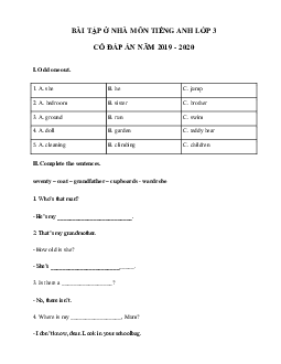 Bài tập ở nhà tiếng Anh lớp 3 mới - (từ 02/03 - 08/03)