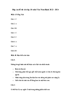 Đề thi vào 10 môn Ngữ văn năm 2023 - 2024 Sở GD&ĐT Nam Định