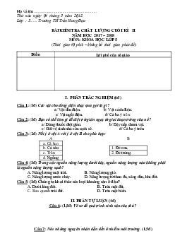 Đề thi học kì 2 môn Khoa học lớp 5 trường Tiểu học Trần Hưng Đạo, Đắk Lắk năm 2017 - 2018