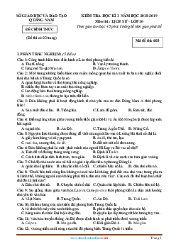 Đề thi Học Kỳ 1 môn Lịch Sử 10 Quảng Nam 2018-2019 (có đáp án)