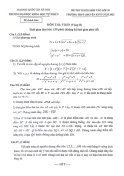 Đề tuyển sinh lớp 10 môn Toán (vòng 2) năm 2023 trường THPT chuyên KHTN – Hà Nội