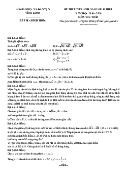 Đề tuyển sinh lớp 10 THPT năm 2019 – 2020 môn Toán sở GD&ĐT Vĩnh Long