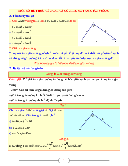 Tài liệu Toán 9 chủ đề một số hệ thức về cạnh và góc trong tam giác vuông