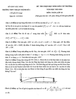 Đề học sinh giỏi Toán 10 năm 2023 – 2024 trường THPT Thuận Thành 1 – Bắc Ninh