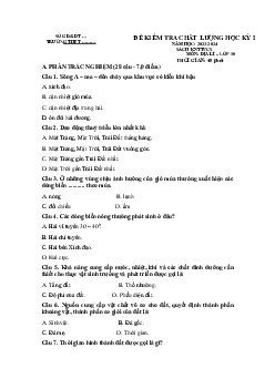 Đề thi học kì 1 môn Địa lí 10 năm 2023 - 2024 sách Kết nối tri thức với cuộc sống đề 4