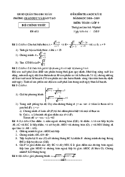 Đề thi học kỳ 2 Toán 9 năm 2018 – 2019 phòng GD&ĐT Thanh Xuân – Hà Nội