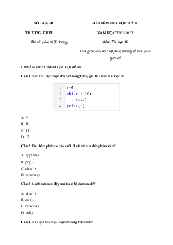 Đề thi học kì 2 môn Tin học 10 năm 2022 - 2023 sách Kết nối tri thức với cuộc sống | đề 1