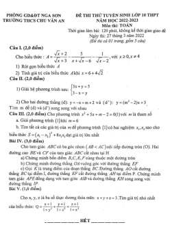 Đề thi thử Toán tuyển sinh 10 năm 2022 – 2023 trường THCS Chu Văn An – Thanh Hoá