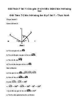 Giải Toán lớp 7 Bài 1: Các góc ở vị trí đặc biệt | Chân trời sáng tạo