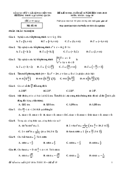 Đề cuối kỳ 2 Toán 10 năm 2021 – 2022 trường Lạc Long Quân – Bến Tre