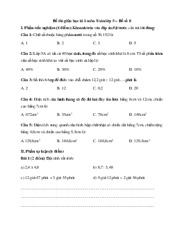 Đề thi giữa học kì 2 lớp 5 môn Toán - Số 8