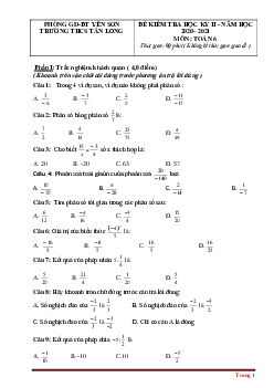 Đề thi HK2 Toán 6 năm học 2020-2021 Trường THCS Tân Long (có đáp án)